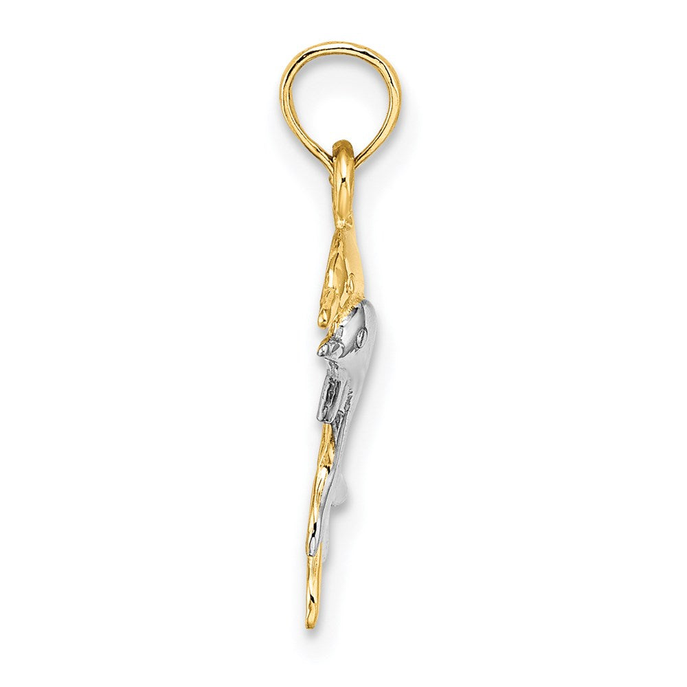 14K w/ Rhodium 2-D Polished Dolphins Charm 2