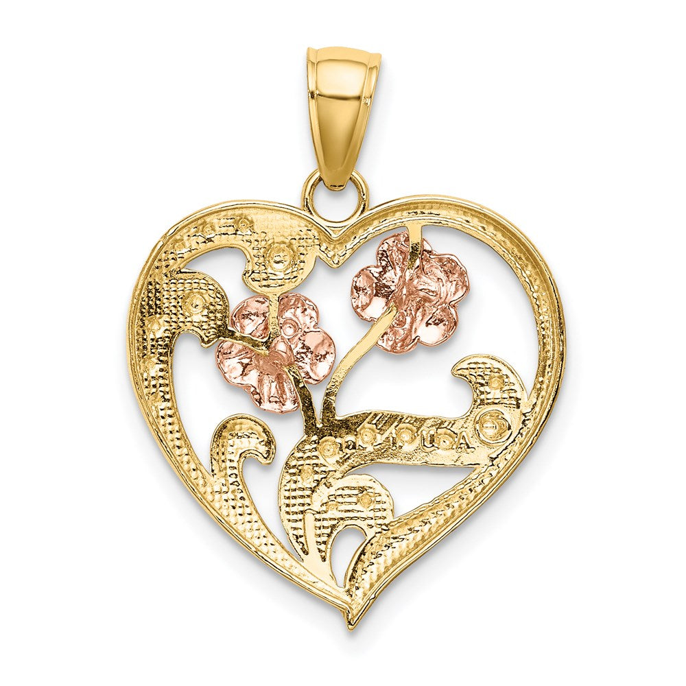 14k Two-Tone w/ White Rhodium Flower Heart Charm