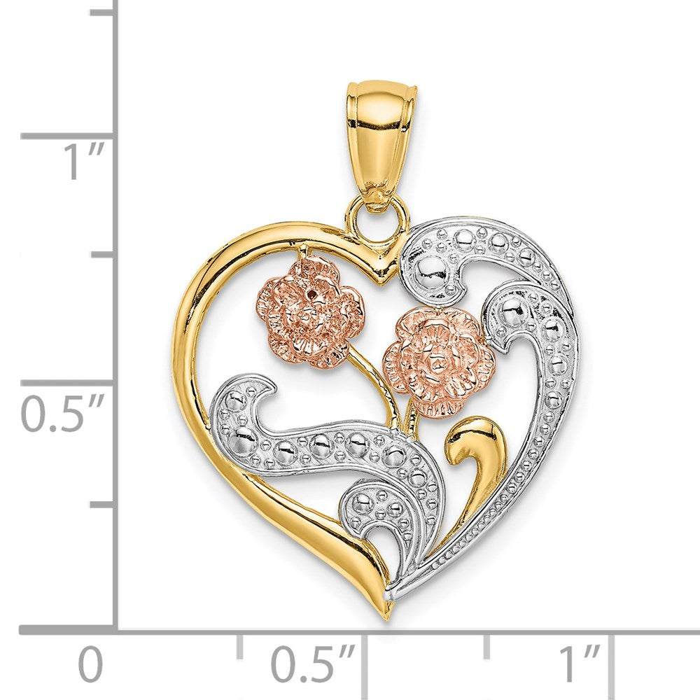 14k Two-Tone w/ White Rhodium Flower Heart Charm