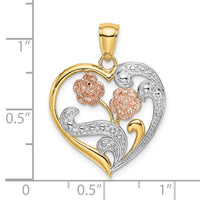 14k Two-Tone w/ White Rhodium Flower Heart Charm