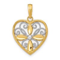 14k w/Rhodium Textured Filigree Heart Charm