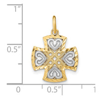 14K w/Rhodium Hearts and D/C Maltese Cross Charm