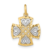 14K w/Rhodium Hearts and D/C Maltese Cross Charm