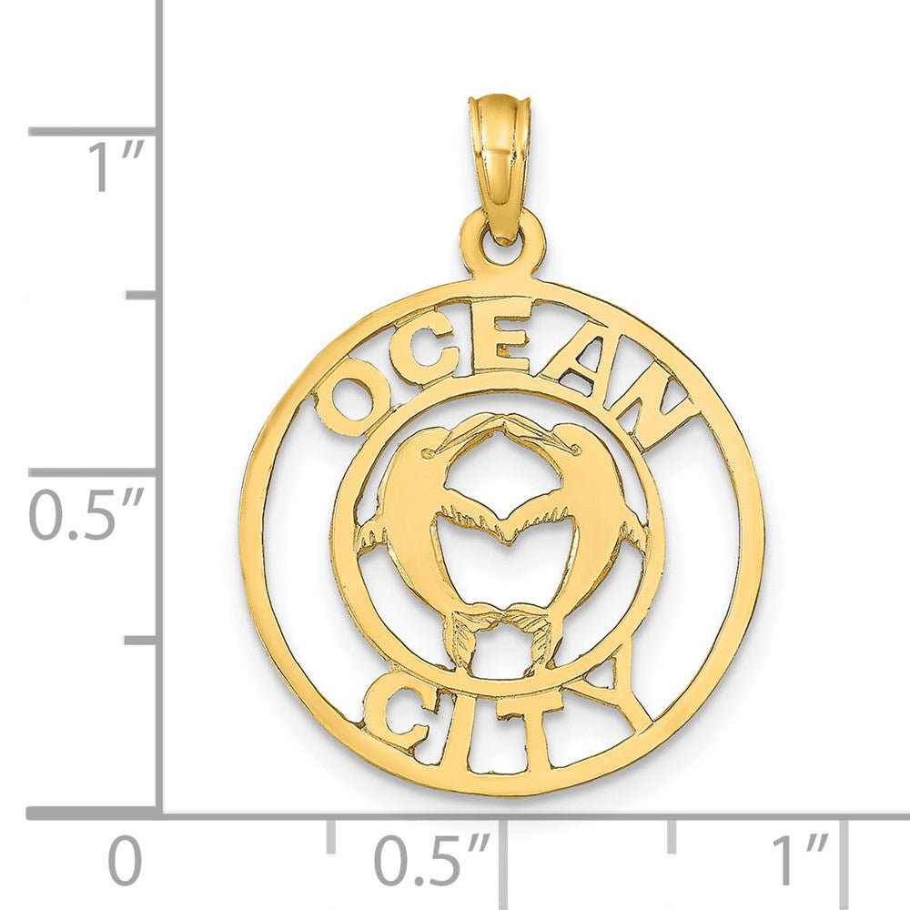 14K OCEAN CITY w/Dolphins Pendant 3