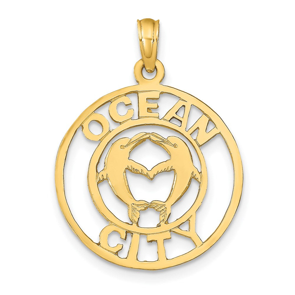 14K OCEAN CITY w/Dolphins Pendant 1