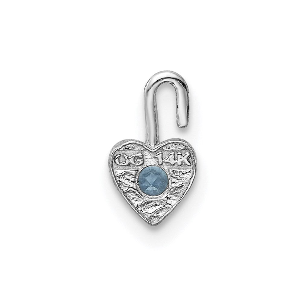 14k White Gold March Synthetic Birthstone Heart Charm