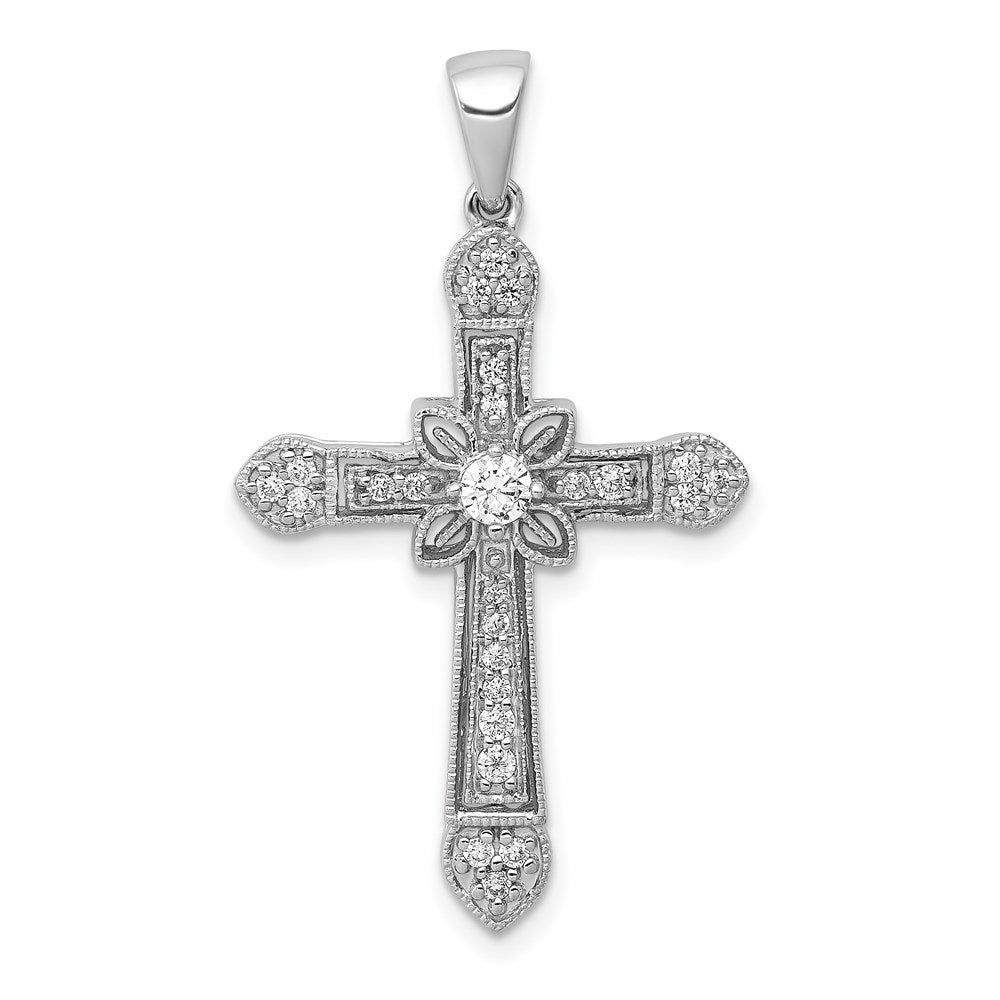 14k White Gold 1/3ct. Diamond Filigree Cross Pendant