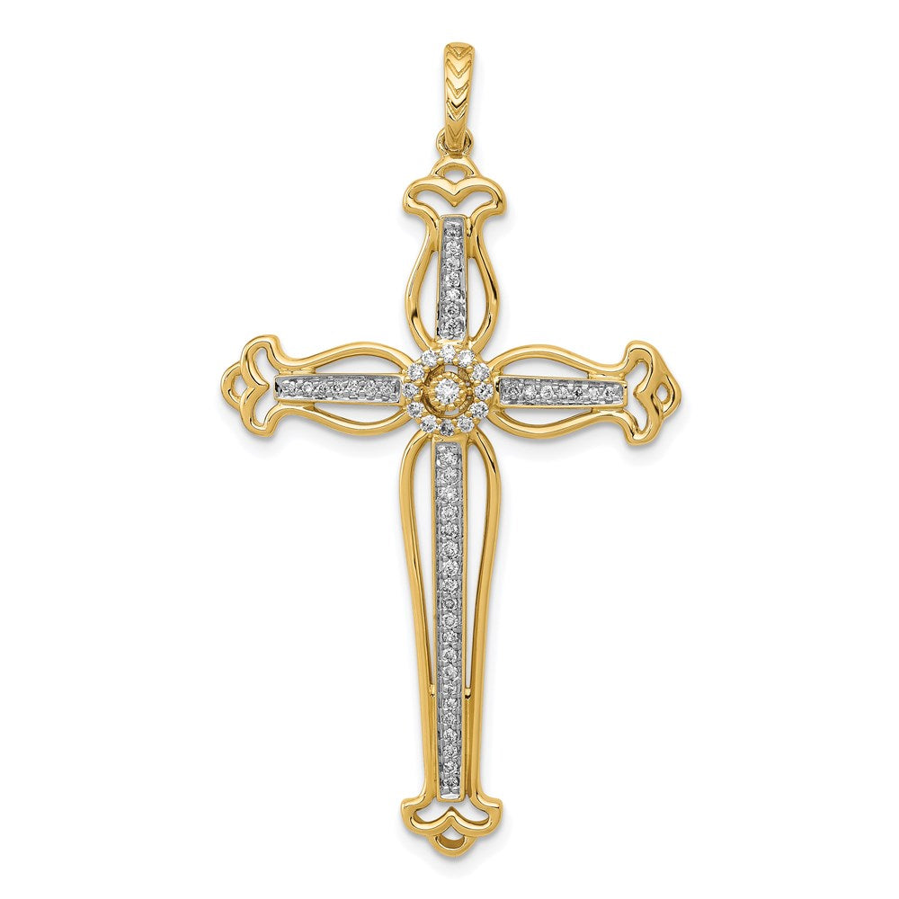 14k 1/4ct. Diamond Fancy Budded Cross Pendant