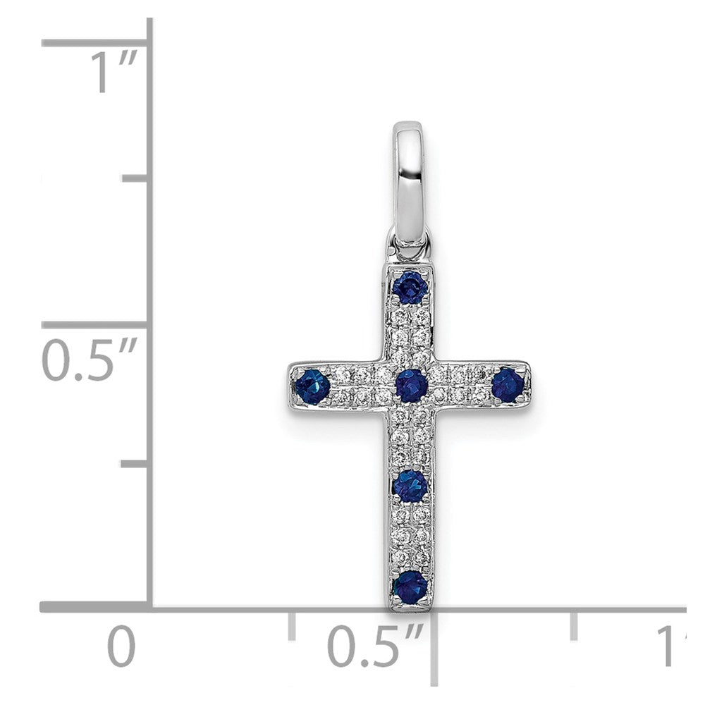 14k White Gold 1/15ct. Diamond and Sapphire Cross Pendant