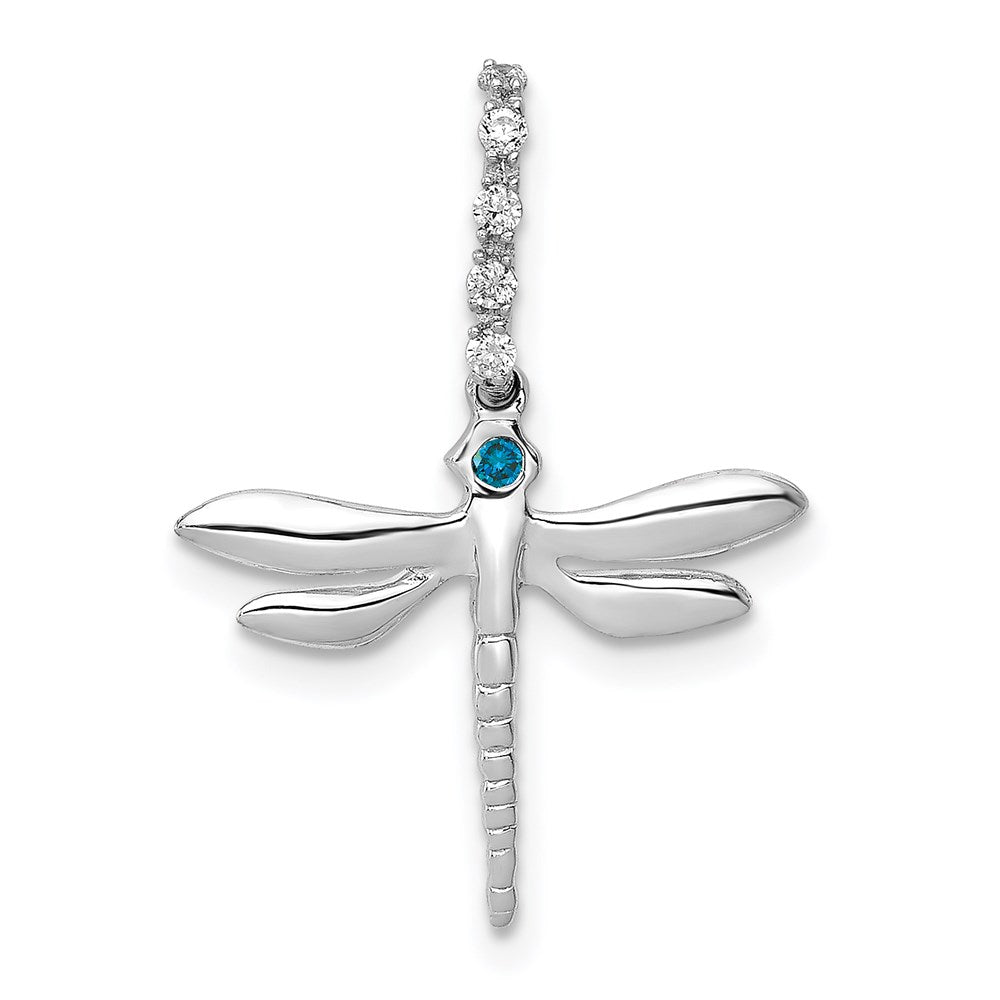14k White Gold Blue and White Diamond Dragonfly Pendant