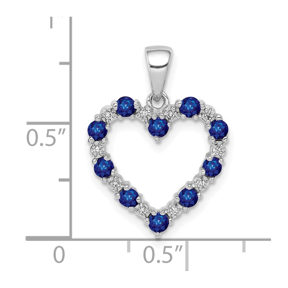 10k White Gold Diamond and Sapphire Heart Pendant