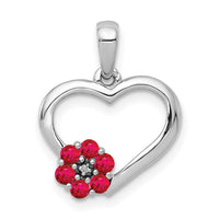 14k White Gold Diamond and Ruby Heart w/ Flower Pendant
