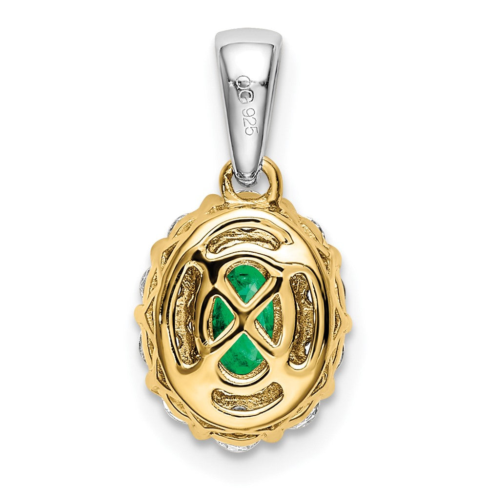 14k Two-tone Oval Emerald and Diamond Halo Pendant