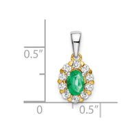 14k Two-tone Oval Emerald and Diamond Halo Pendant