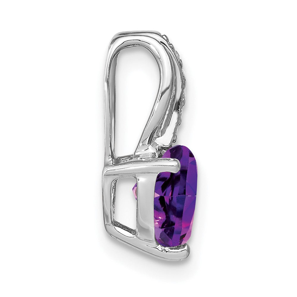 14k White Gold Heart Amethyst and Diamond Pendant