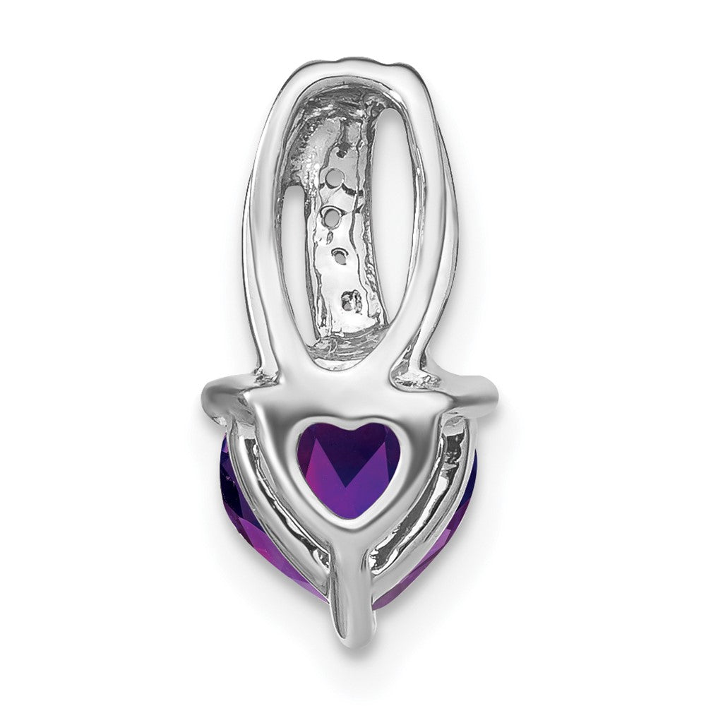 14k White Gold Heart Amethyst and Diamond Pendant