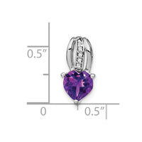 14k White Gold Heart Amethyst and Diamond Pendant