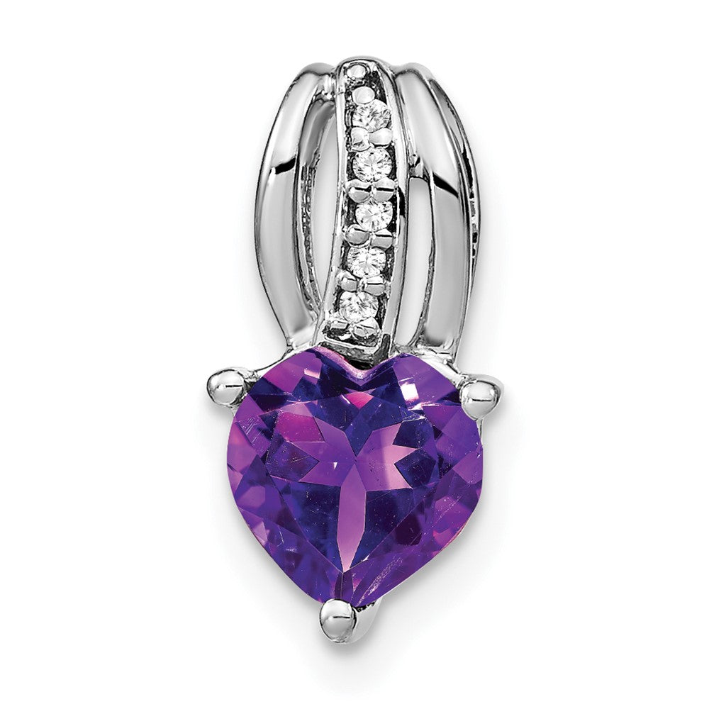 14k White Gold Heart Amethyst and Diamond Pendant