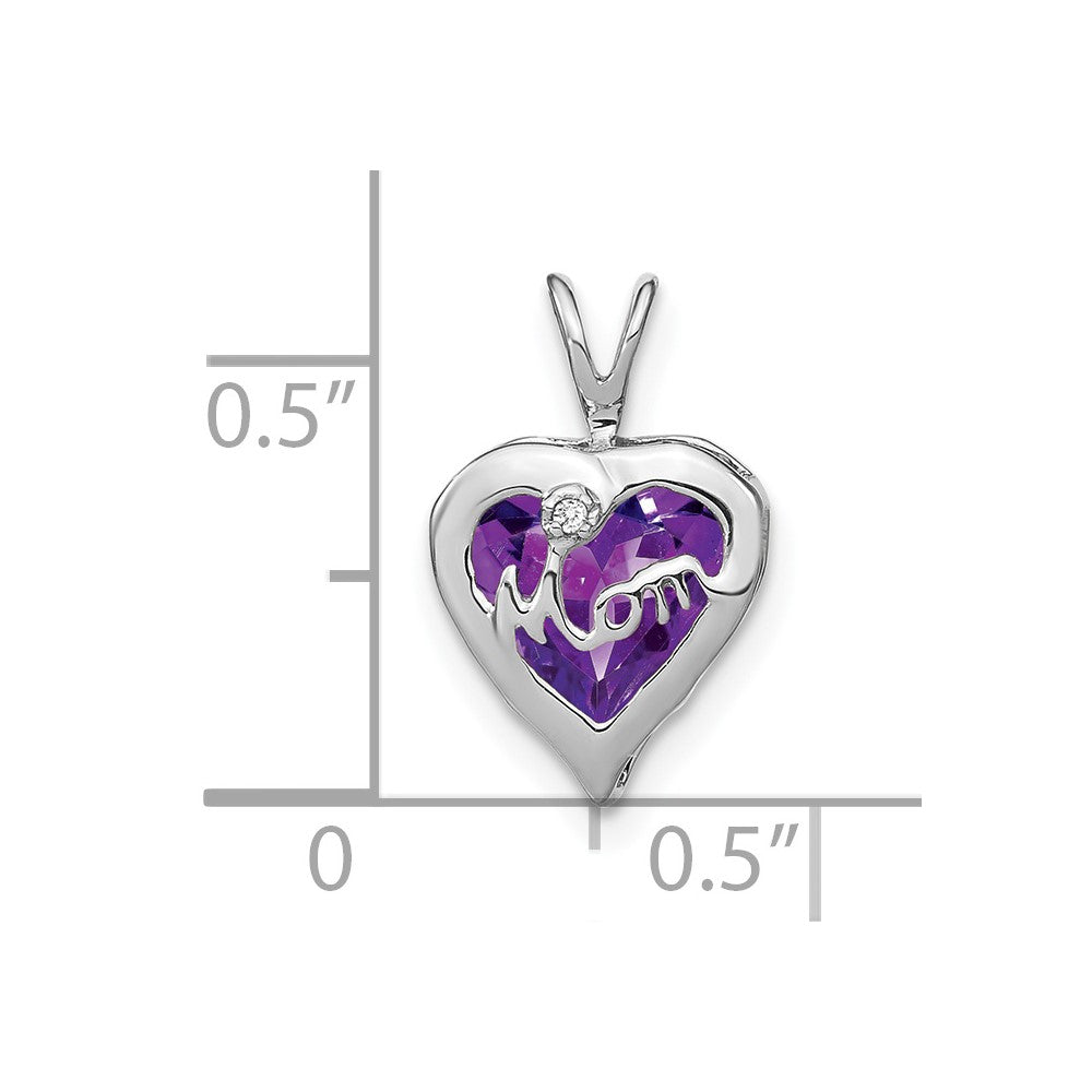 14k White Gold Amethyst and Diamond MOM Heart Pendant