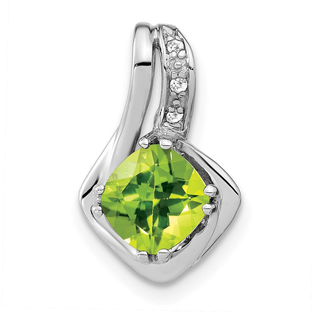 14k White Gold Peridot and Diamond Chain Slide Pendant