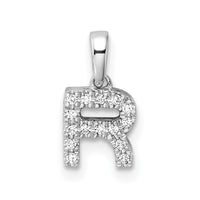 14K  White Gold Diamond Letter R Initial with Bail Pendant