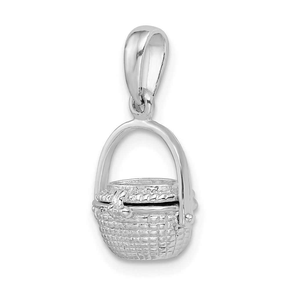 Sterling Silver Polish 3D Basket with Moving Handle Pendant
