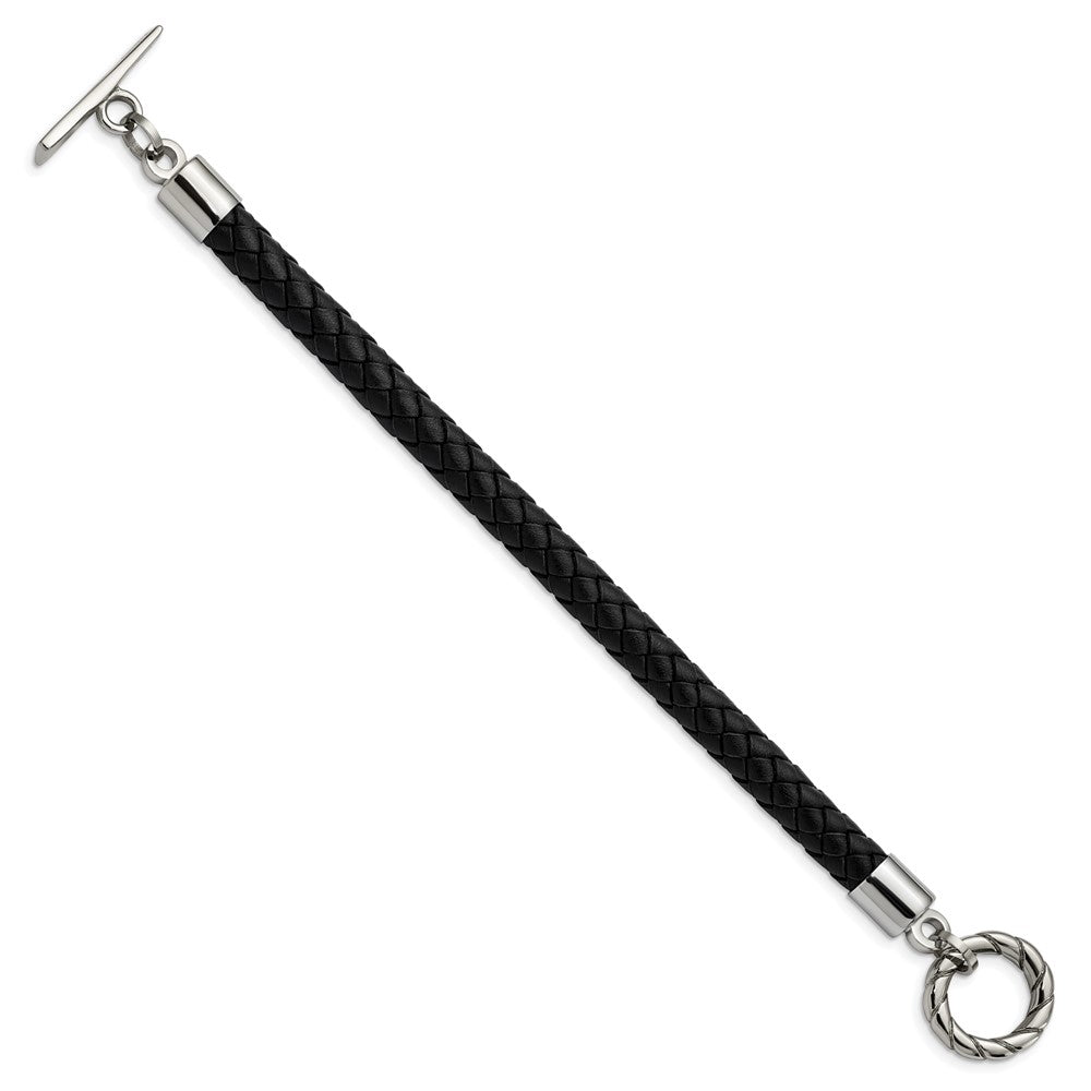 Chisel Stainless Steel Polished Black Braided Leather Toggle 8.5