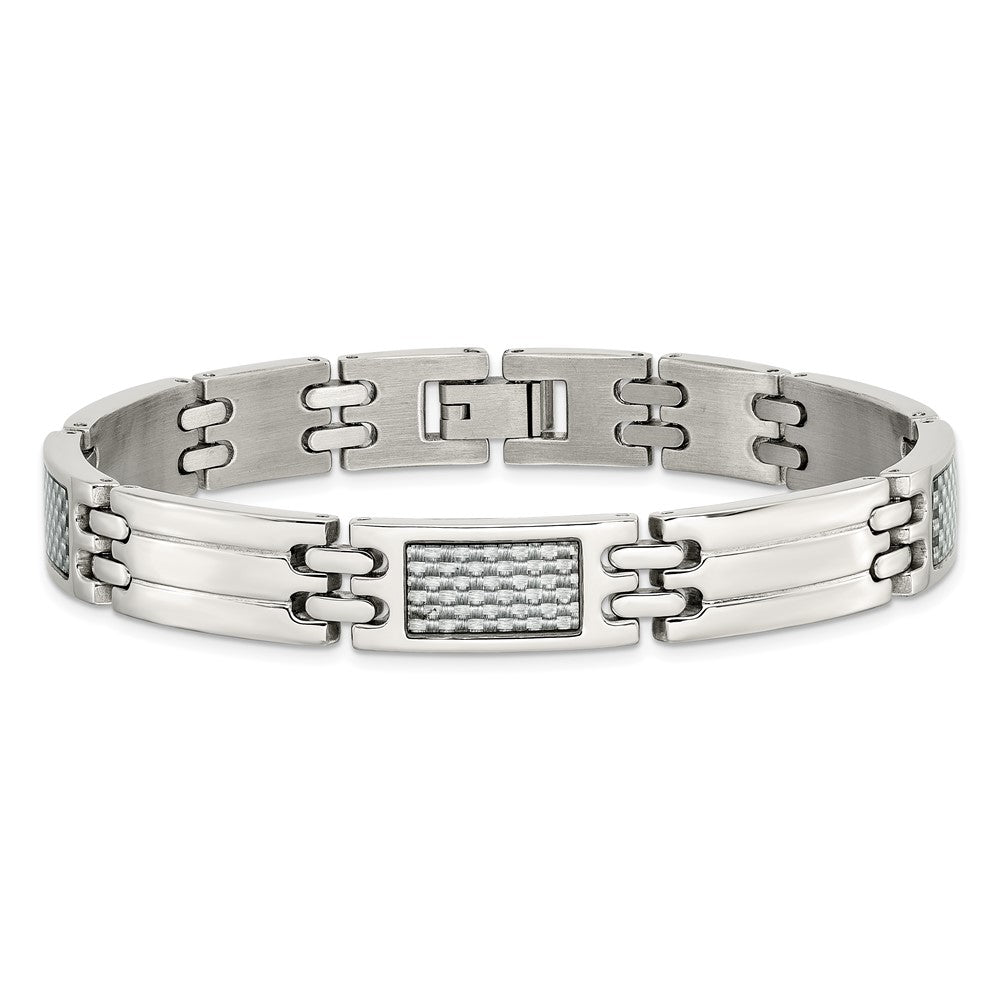 Chisel Stainless Steel Grey Carbon Fiber Inlay Polished Bracelet