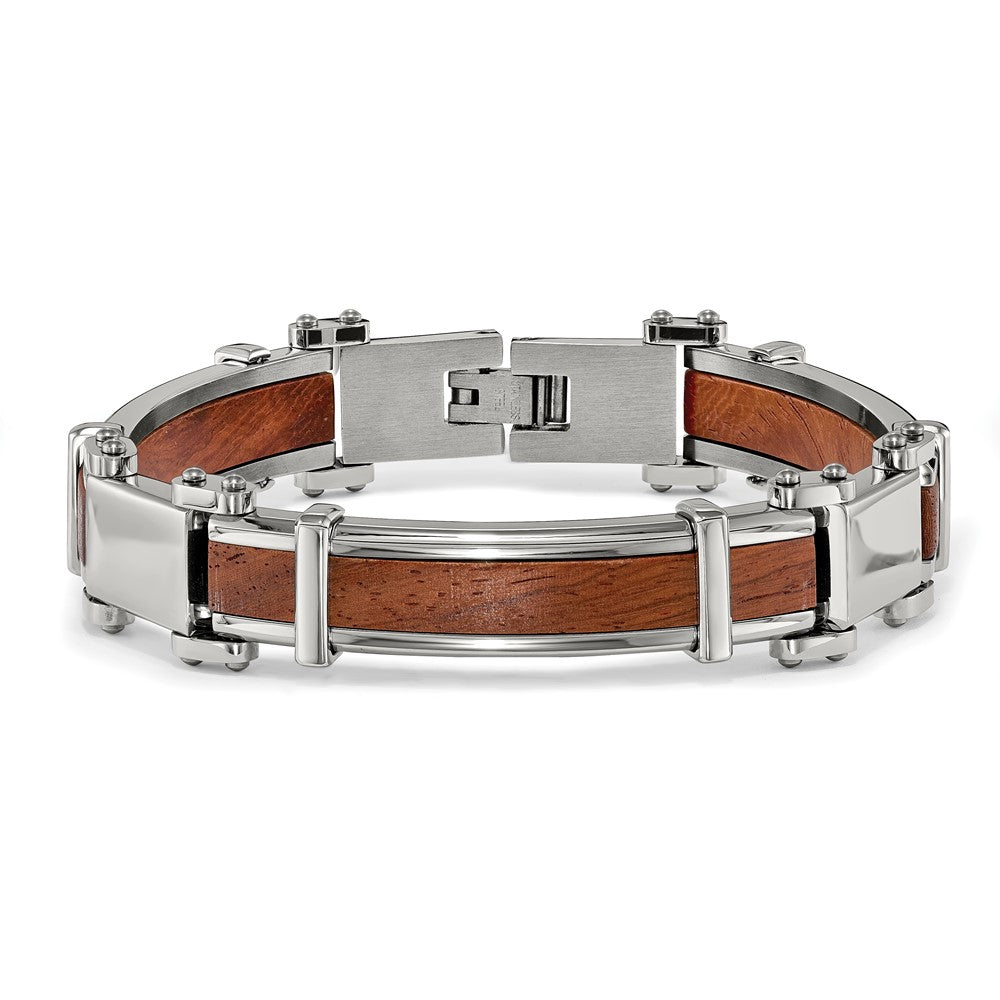 Chisel Stainless Steel Polished with Wood Inlay 8.25 inch Link Bracele