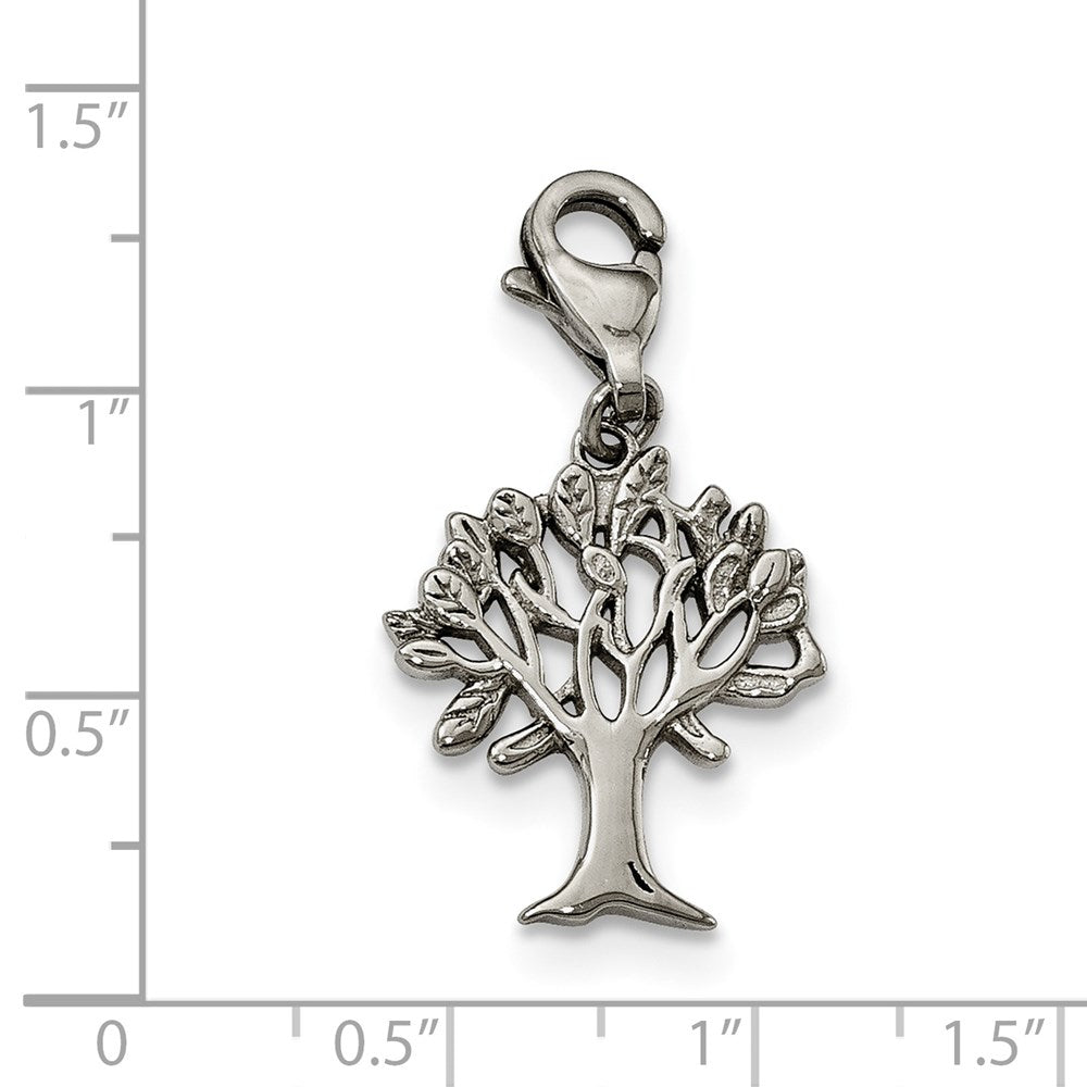 Stainless Steel Polished and Textured Tree of Life w/Lobster Clasp Charm