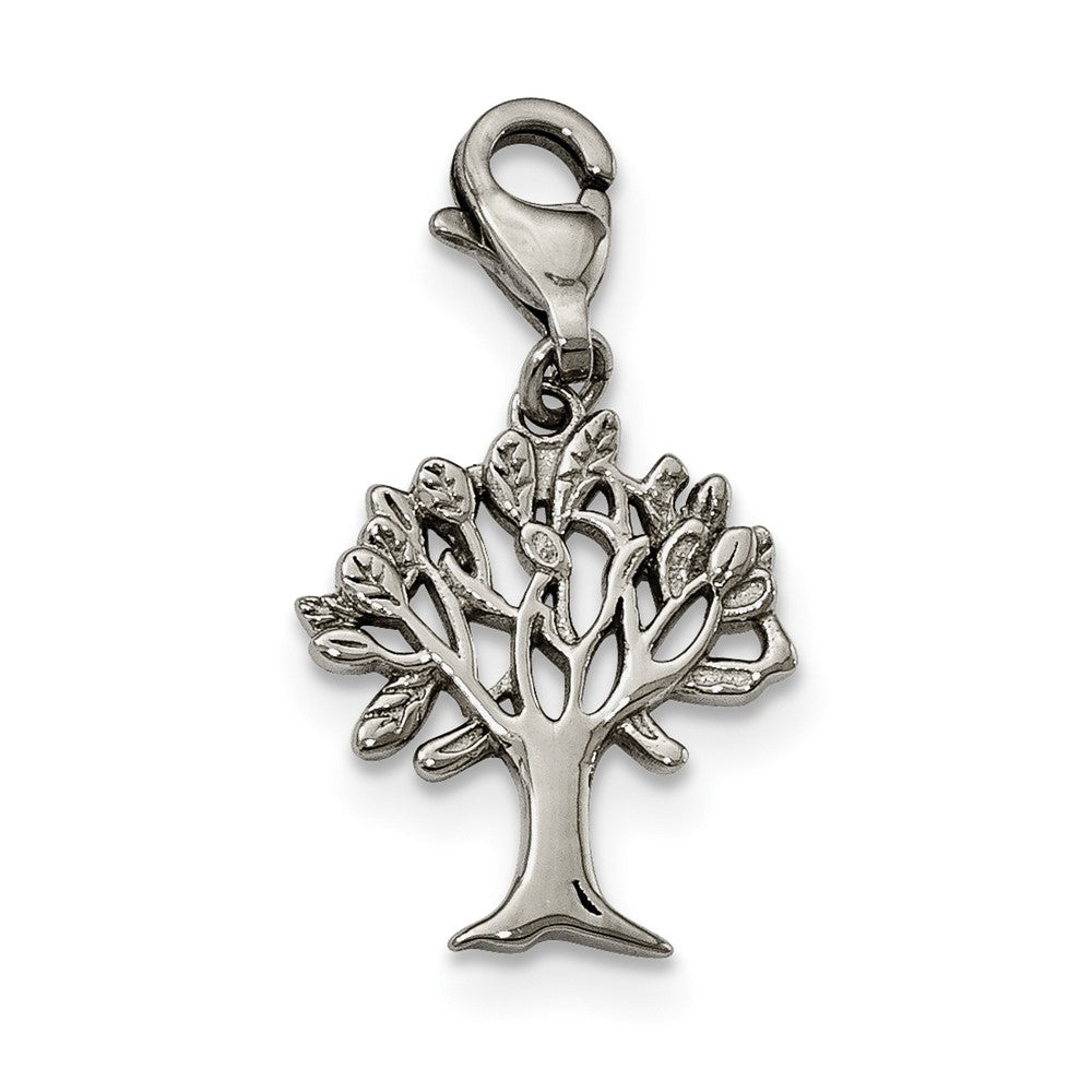 Stainless Steel Polished and Textured Tree of Life w/Lobster Clasp Charm