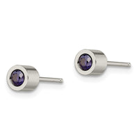 Stainless Steel Polished Blue CZ Sept Birthstone Post Earrings