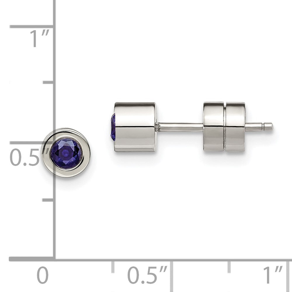 Stainless Steel Polished Blue CZ Sept Birthstone Post Earrings