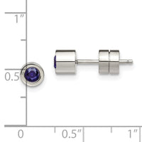 Stainless Steel Polished Blue CZ Sept Birthstone Post Earrings