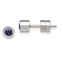 Stainless Steel Polished Blue CZ Sept Birthstone Post Earrings