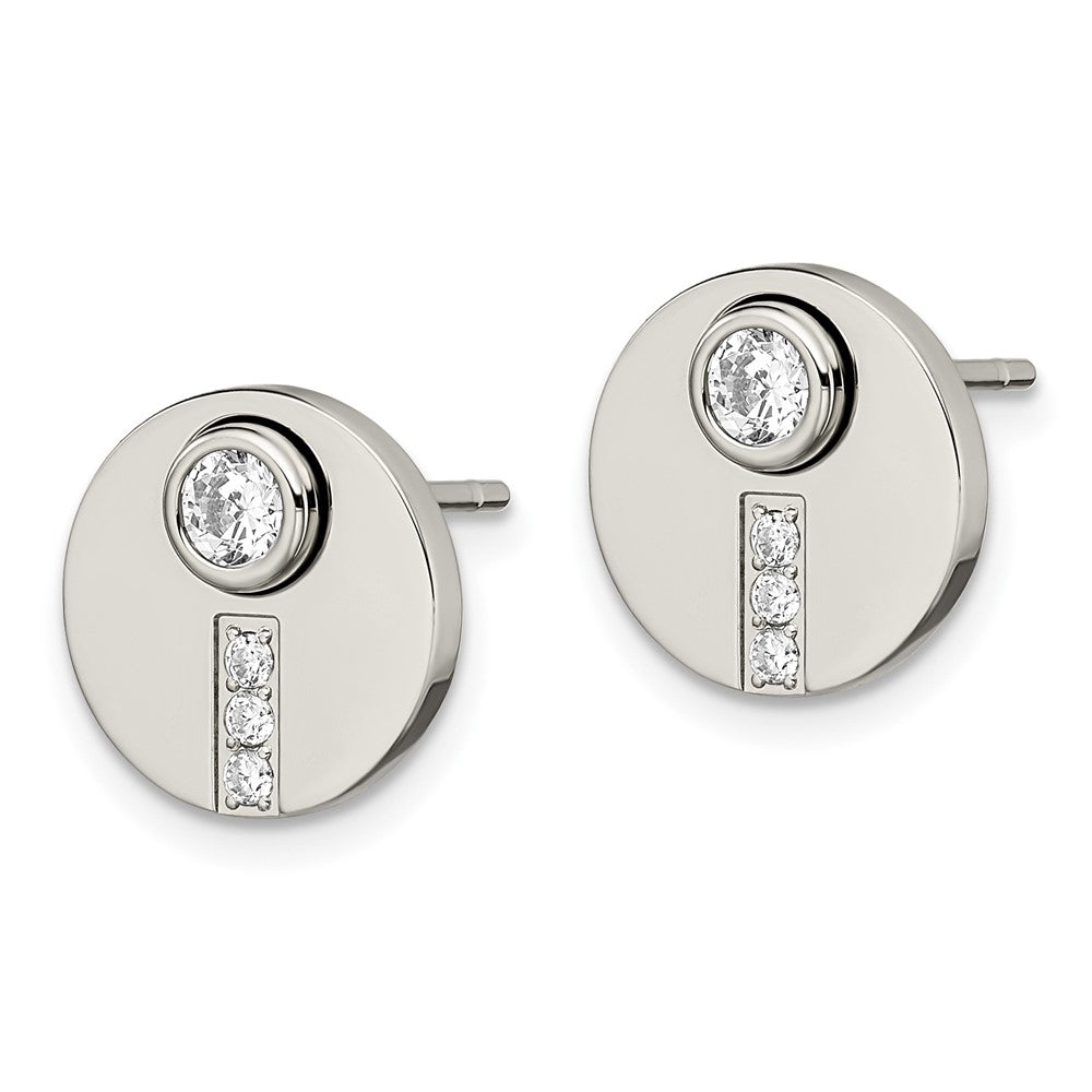 Stainless Steel Polished CZ Circle Post Earrings