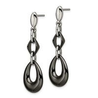 Stainless Steel Polished w/Black Ceramic Post Dangle Earrings