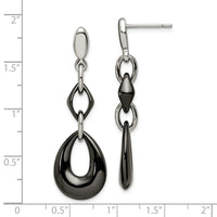 Stainless Steel Polished w/Black Ceramic Post Dangle Earrings