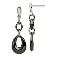 Stainless Steel Polished w/Black Ceramic Post Dangle Earrings