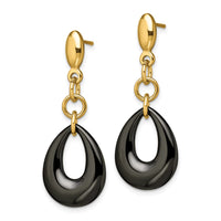 Stainless Steel Polished Yellow IP Blk Ceramic Post Dangle Earrings