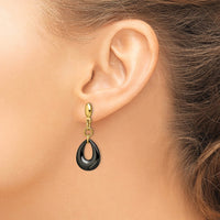 Stainless Steel Polished Yellow IP Blk Ceramic Post Dangle Earrings