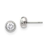 Stainless Steel Polished 5mm Bezel CZ Stud Post Earrings