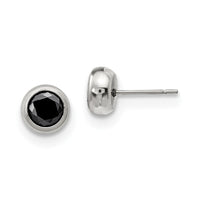 Stainless Steel Polished 6mm Bezel Black CZ Stud Post Earrings