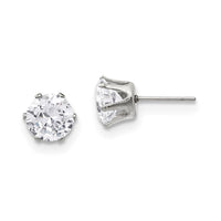 Stainless Steel Polished 8mm Round CZ Stud Post Earrings