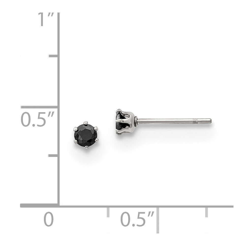 Stainless Steel Polished 3mm Black Round CZ Stud Post Earrings