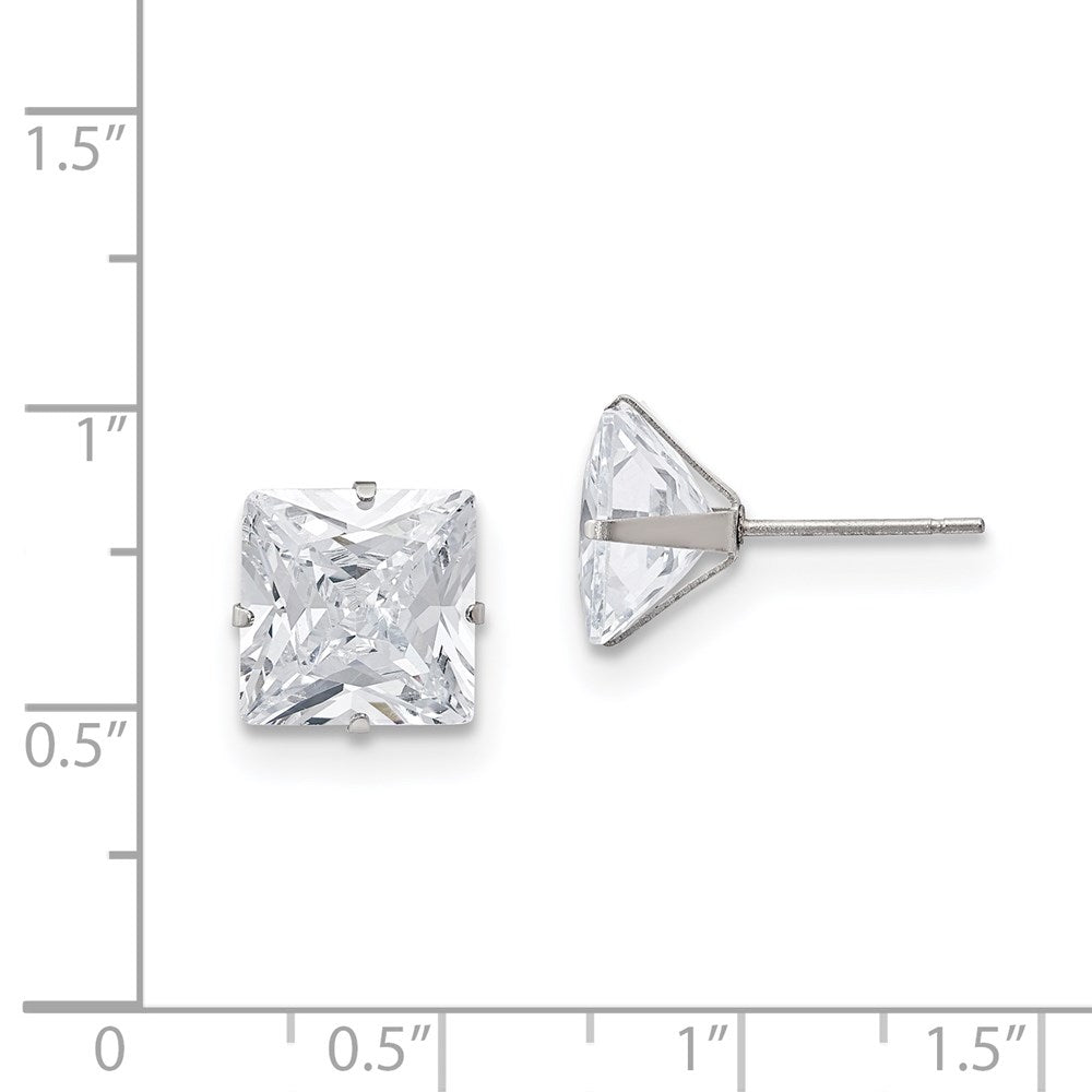 Stainless Steel Polished 10mm Square CZ Stud Post Earrings