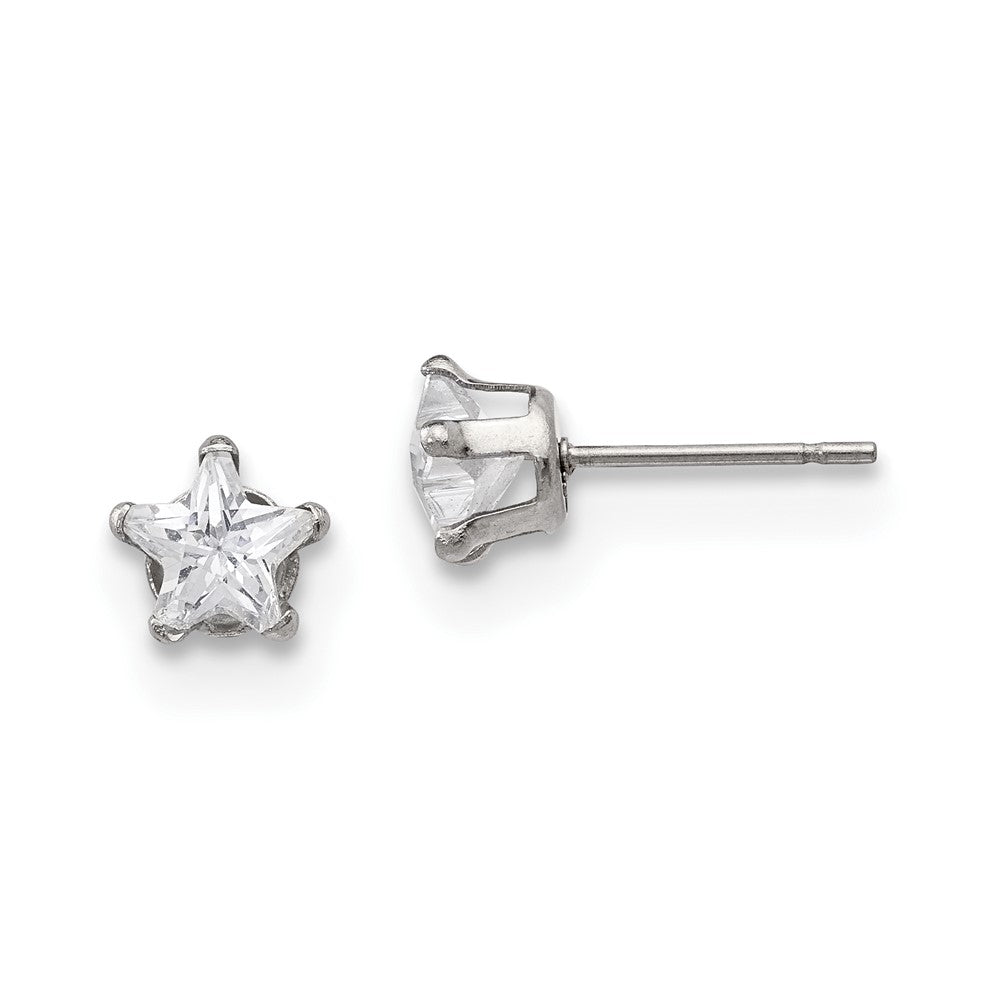 Stainless Steel Polished 6mm Star CZ Stud Post Earrings