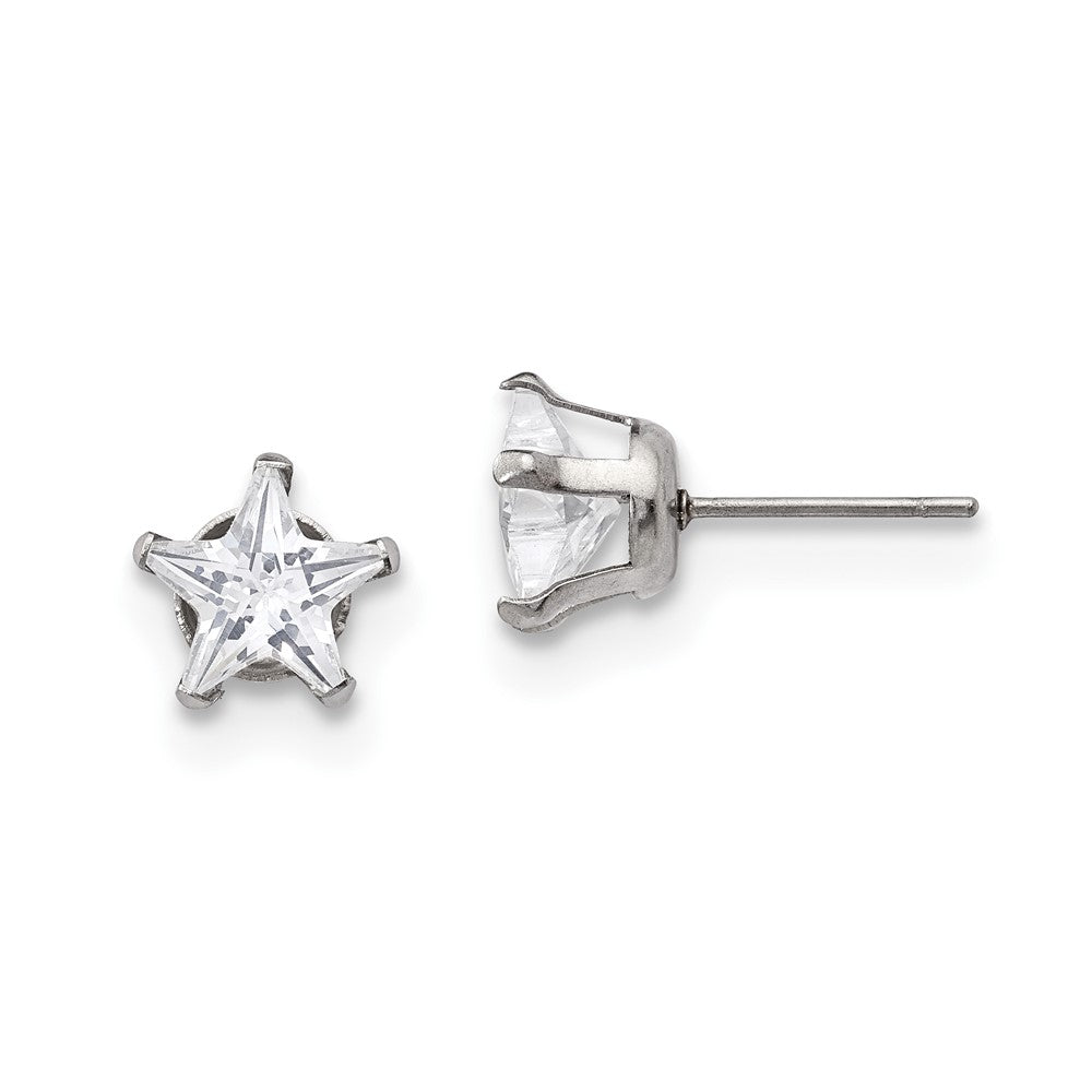 Stainless Steel Polished 8mm Star CZ Stud Post Earrings