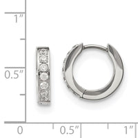 Stainless Steel Polished with 1 Row of CZ 2.3mm Hinged Hoop Earrings