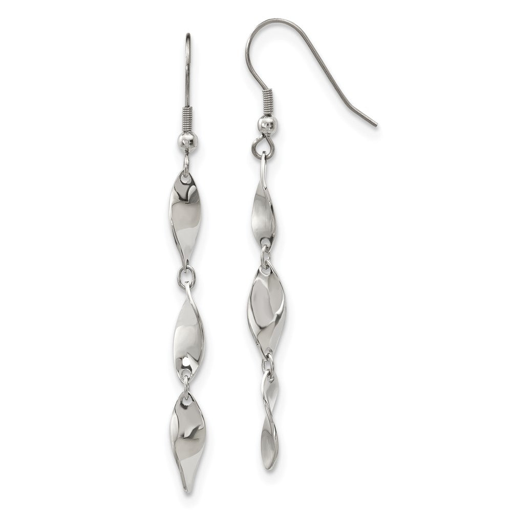 Stainless Steel Polished Twisted Dangle Shepherd Hook Earrings